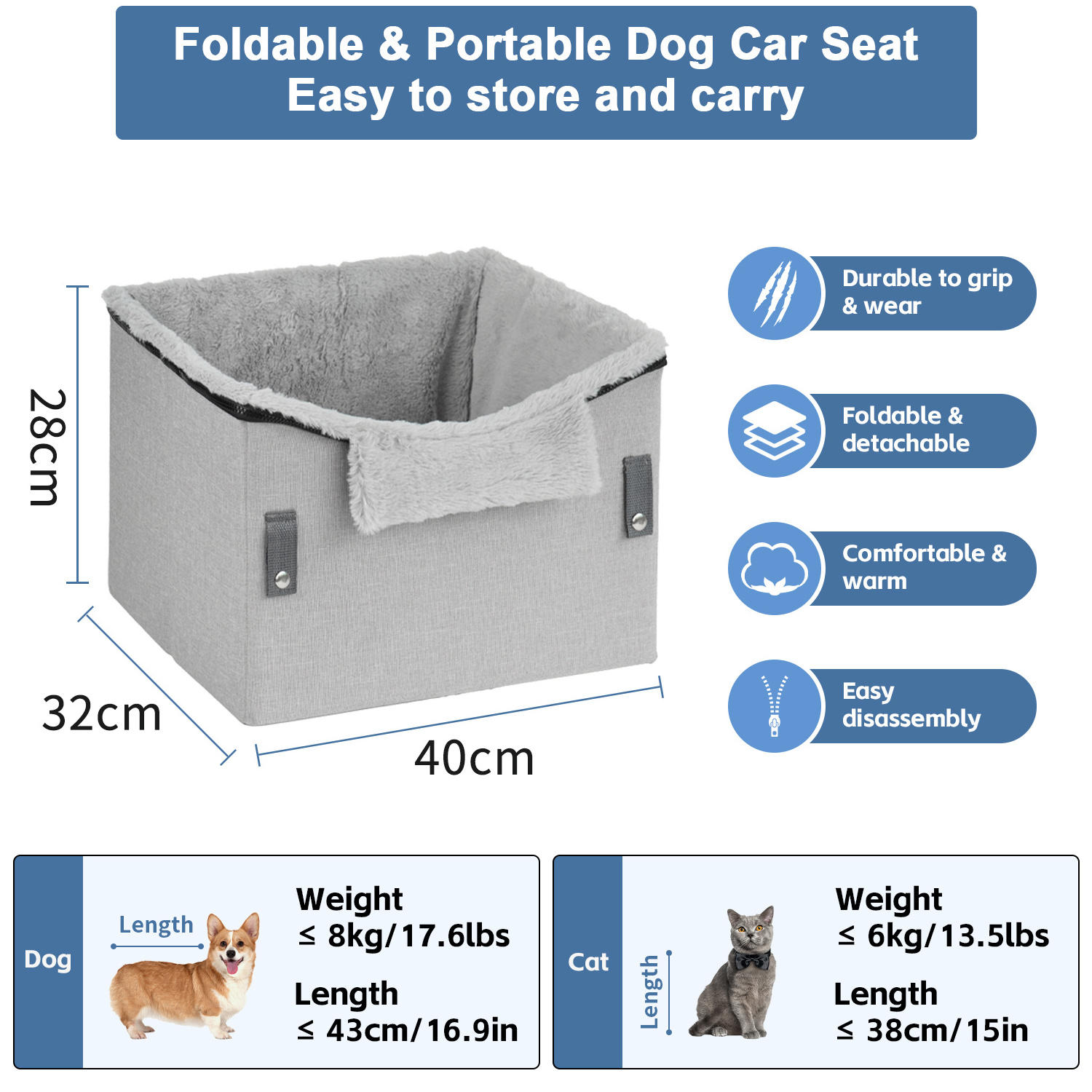 Foldable Dog Car Booster Seat Waterproof Breathable Oxford Travel Bag, Backseat Extender For Dogs,Cat Booster Seats For Cars