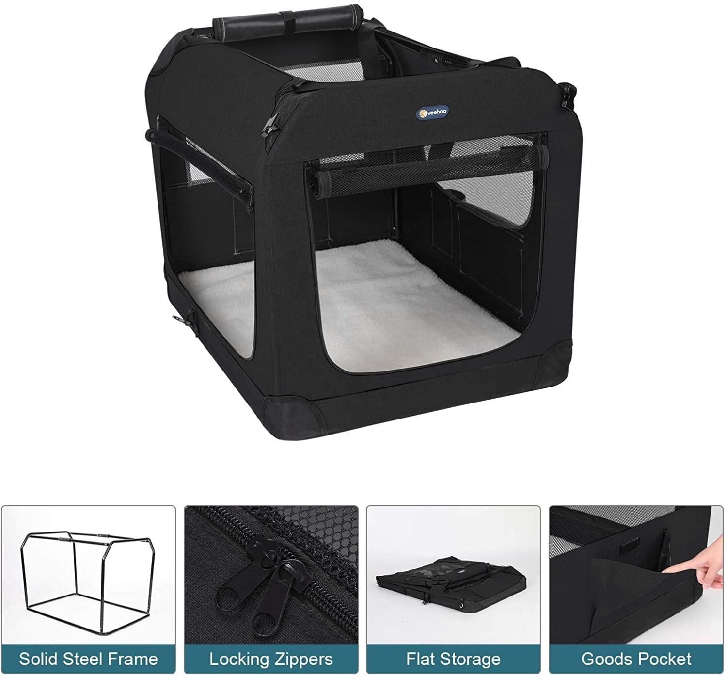 Airline Approved Folding Outdoor Portable Removable Collapsible Steel Frame Travel Cat Dog  Carrier  Crate Kennel  Animal Cage