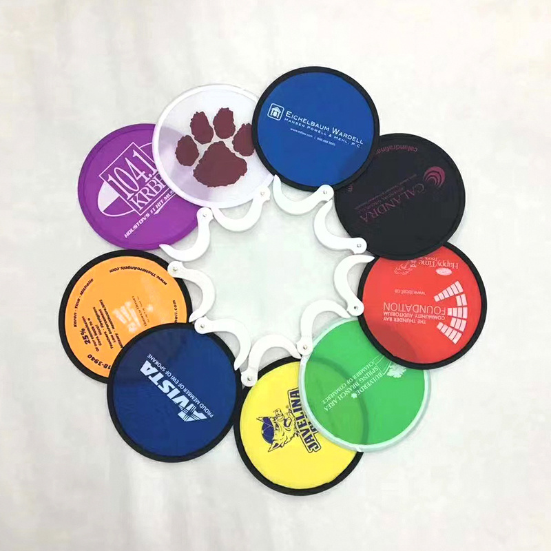 Sublimation Blank Foldable Twist Customized Chill Mini Fan Collapsible Promotional Round Nylon Fold Pop Up Hand Fans