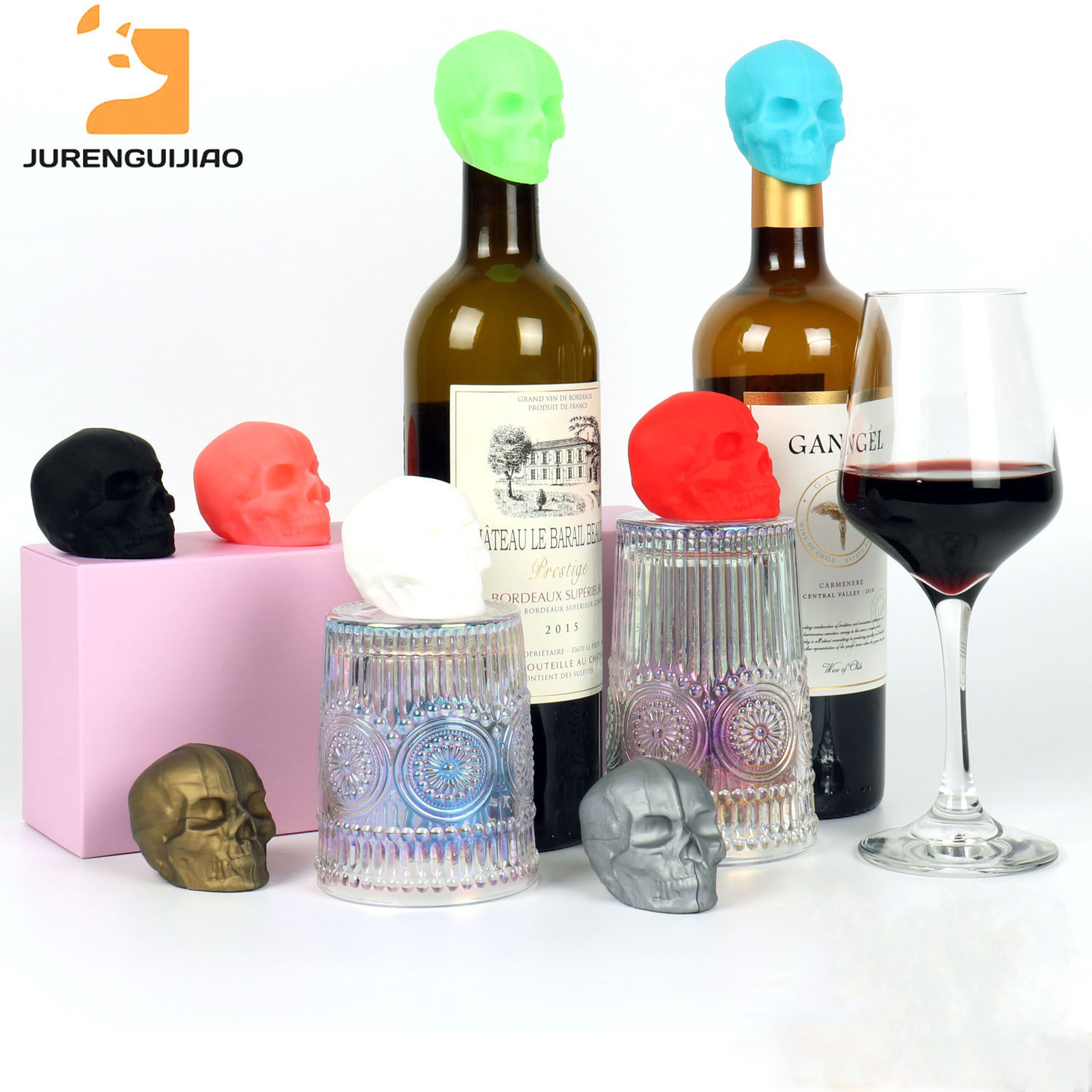 Reusable Decorative Beverage Wine Bottle Stopper with Rubber Seal for Wine Glass Charms