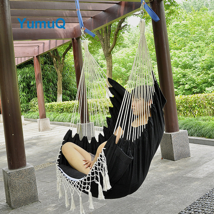 YumuQ Free Standing Garden Hanging Hammock Chair Hammock Chair Swing With Pillow And Macrame Lace For Children