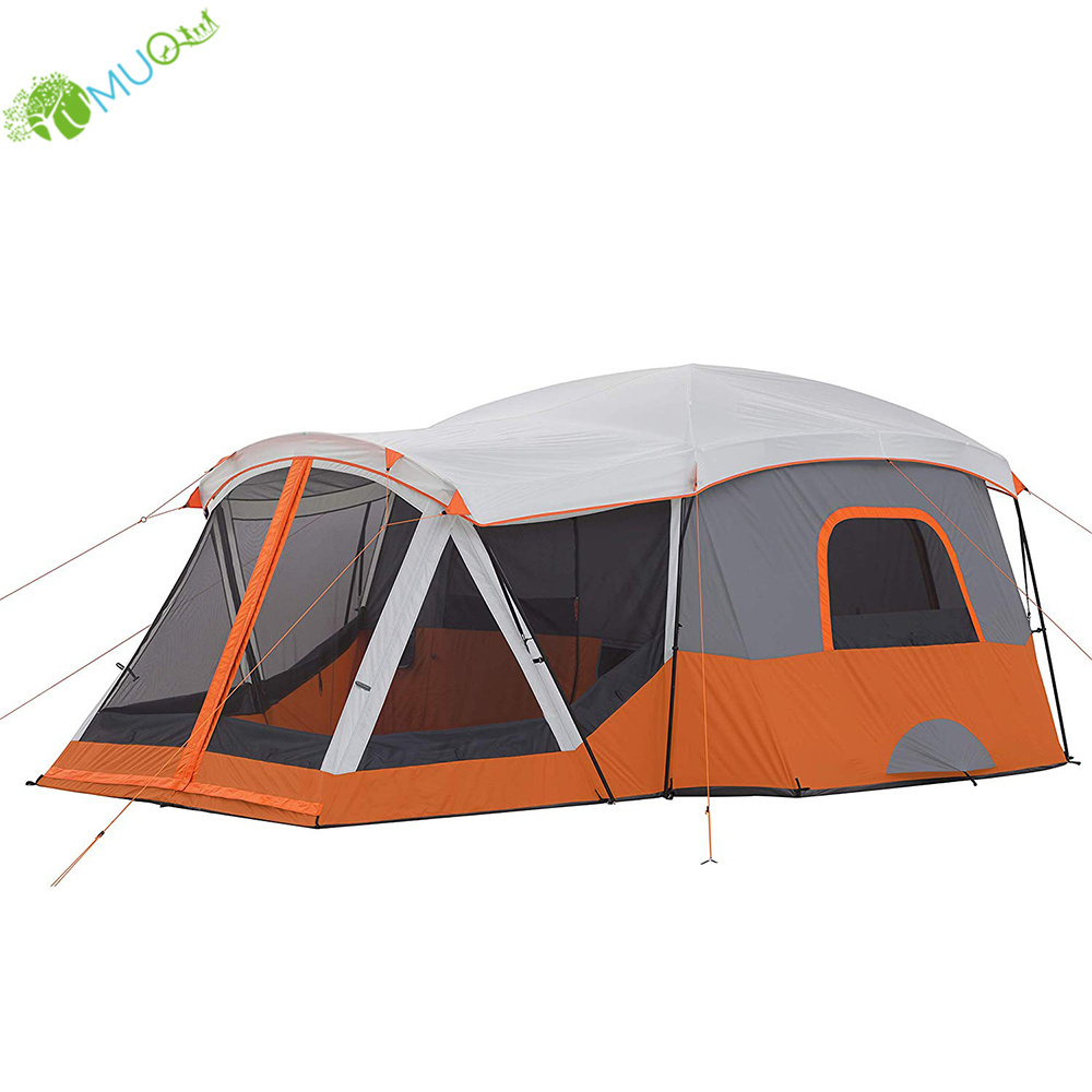 YumuQ Waterproof Family Wall Cabin Automatic Tent with Screen Room For 6-10 Person Outdoor Camping