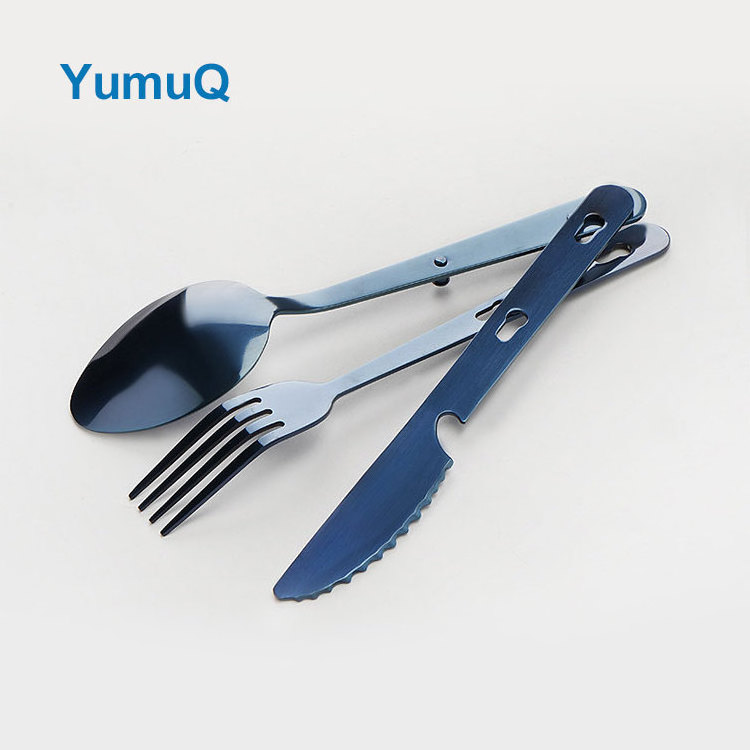 YumuQ Multifunctional Outdoor Camping Spoon Kitchen Utensils Cutlery Set Stainless Steel Cooking Tools