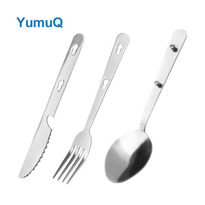 YumuQ Multifunctional Outdoor Camping Spoon Kitchen Utensils Cutlery Set Stainless Steel Cooking Tools