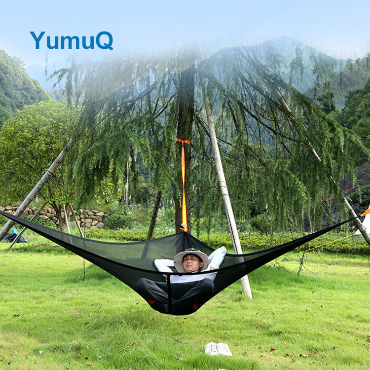 YumuQ Mesh Camping Famiy Aerial Hammock Portable Multi-person Triangle Shape Tree Tent 4 People