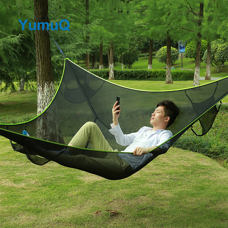 YumuQ Mesh Camping Famiy Aerial Hammock Portable Multi-person Triangle Shape Tree Tent 4 People