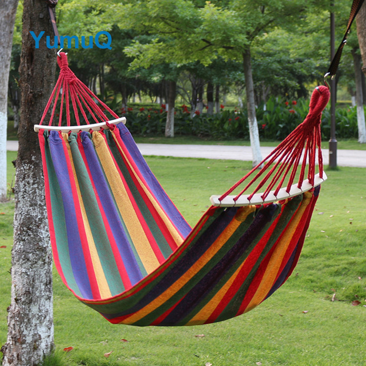 YumuQ Low Price Swing Garden Beach Camping Hammock Frame Chair Canvas Fabrics With Wooden Steel Bar