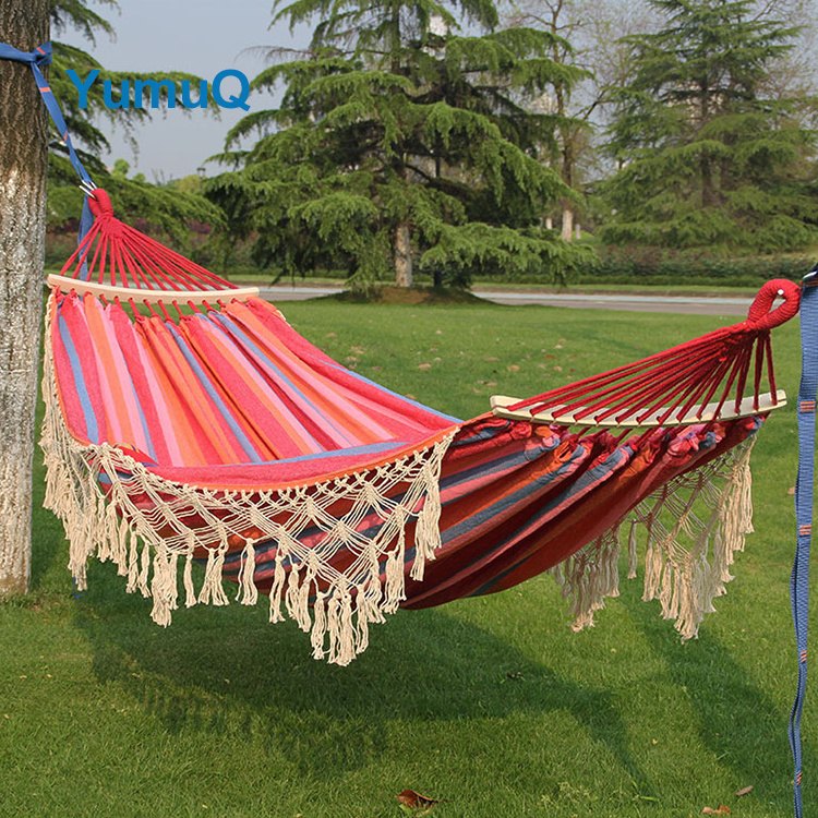 YumuQ Outdoor Double Cotton Colorful Striped Camping Waterproof Portable Hammock Swing Chair With Stand