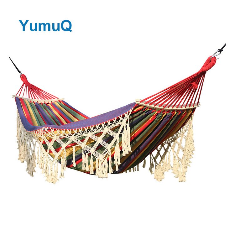 YumuQ Outdoor Double Cotton Colorful Striped Camping Waterproof Portable Hammock Swing Chair With Stand