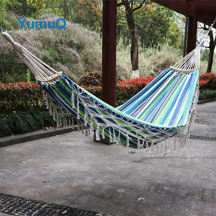 YumuQ Outdoor Double Cotton Colorful Striped Camping Waterproof Portable Hammock Swing Chair With Stand