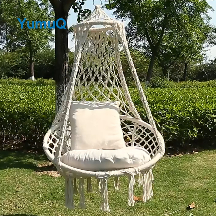 YumuQ Balcony Adult Baby Pod Size Swing Aerial Folding Macrame Rope Hammock Hanging Chair Seat Folding