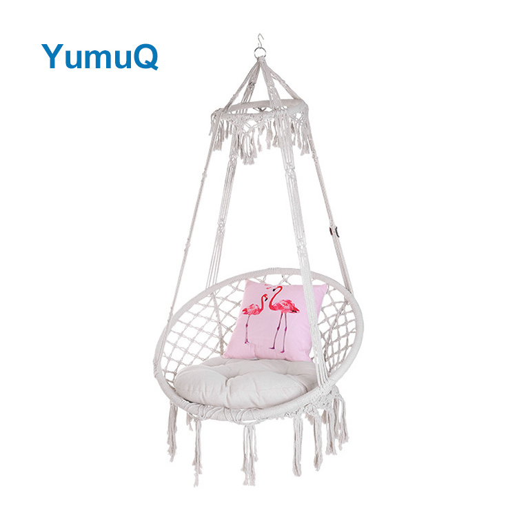 YumuQ Balcony Adult Baby Pod Size Swing Aerial Folding Macrame Rope Hammock Hanging Chair Seat Folding