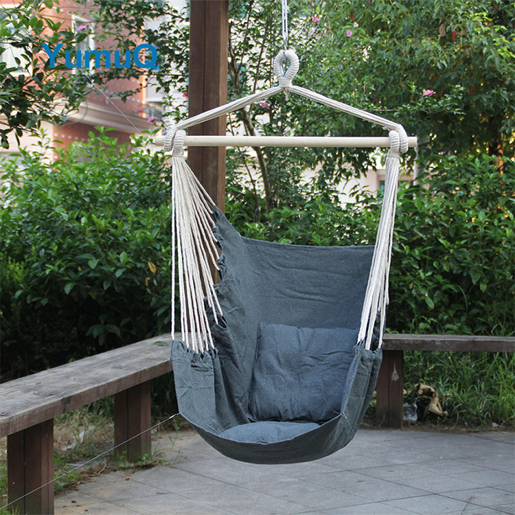 YumuQ Adult Baby Nest Living Room Boho Camping Canvas Hammock Hanging Swing Seat Chair Indoor Natural Wood