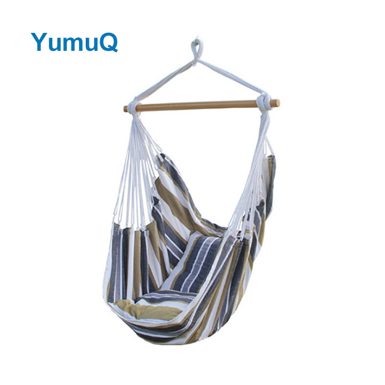 YumuQ Adult Baby Nest Living Room Boho Camping Canvas Hammock Hanging Swing Seat Chair Indoor Natural Wood