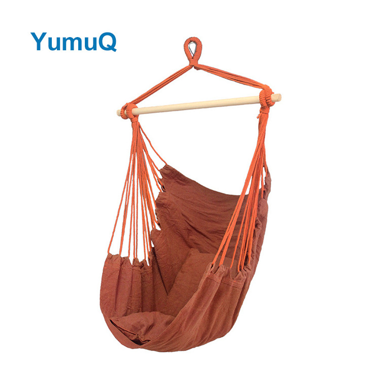 YumuQ Adult Baby Nest Living Room Boho Camping Canvas Hammock Hanging Swing Seat Chair Indoor Natural Wood