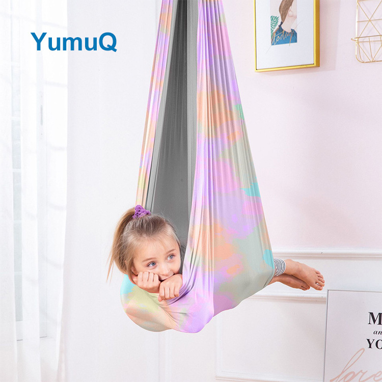 YumuQ Therapy Sensory Anti Gravity Aerial Folding Large Capacity Premium Yoga Swing Triangle Hammock Set For Kids