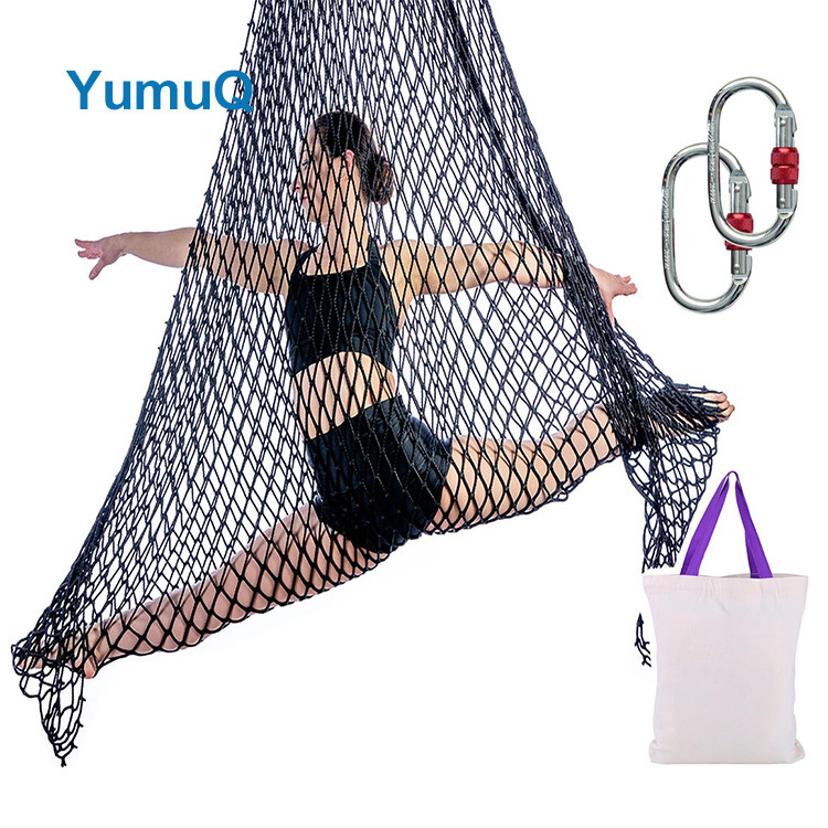 YumuQ Parachute Portable Pink Black Synthetic Silk Aerial Yoga Stretching Flying Hammock Sensory Swing Set