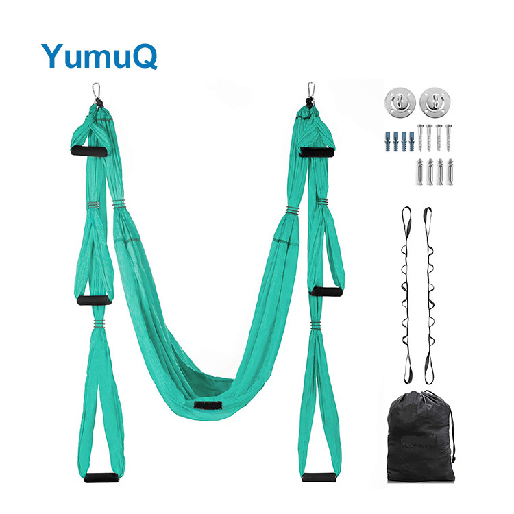 YumuQ Adjustable Aerial Pilates Nylon Silk Fabric Inversion Antigravity Adult Yoga Swing Hammock Set