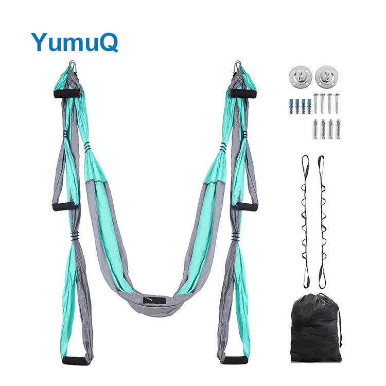 YumuQ Adjustable Aerial Pilates Nylon Silk Fabric Inversion Antigravity Adult Yoga Swing Hammock Set