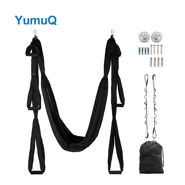 YumuQ Adjustable Aerial Pilates Nylon Silk Fabric Inversion Antigravity Adult Yoga Swing Hammock Set