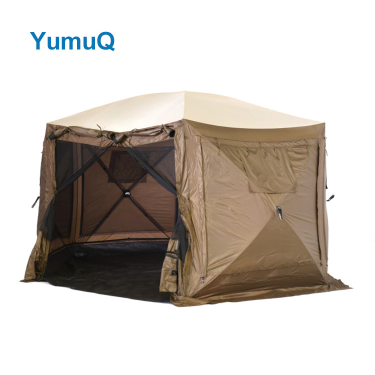 YumuQ Family Camping Canopy Canvas Poly-Oxford Outdoor Gazebo with Mesh Net Screen Walls Hub Tent