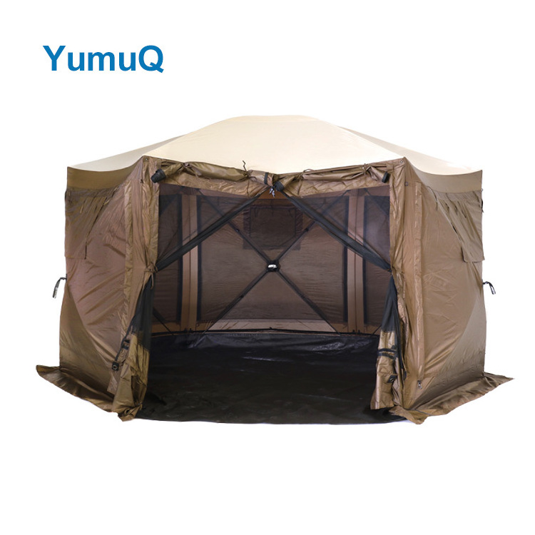 YumuQ Family Camping Canopy Canvas Poly-Oxford Outdoor Gazebo with Mesh Net Screen Walls Hub Tent