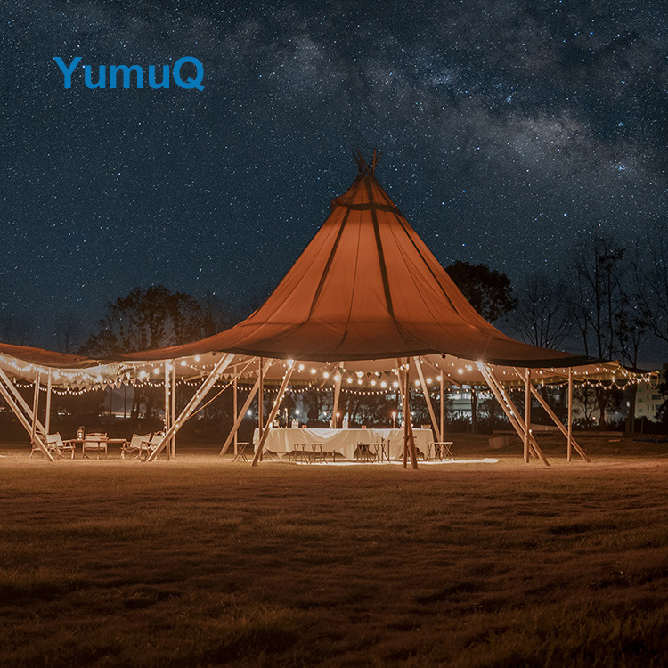 YumuQ Custom Glamping Camping Cotton Canvas Fabric Waterproof Double Layer Durable Bell Tipi Tent For Sale