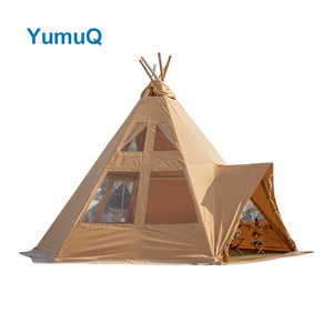 YumuQ High Quality Waterproof Big Space Pyramid Tipi White Canvas Glamping Tent For Outdoor Camping