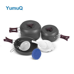 YumuQ Camping Kitchen Nonstick Cookware Set Cooking Pot Set Outdoor Kettle Bowl Aluminum Portable