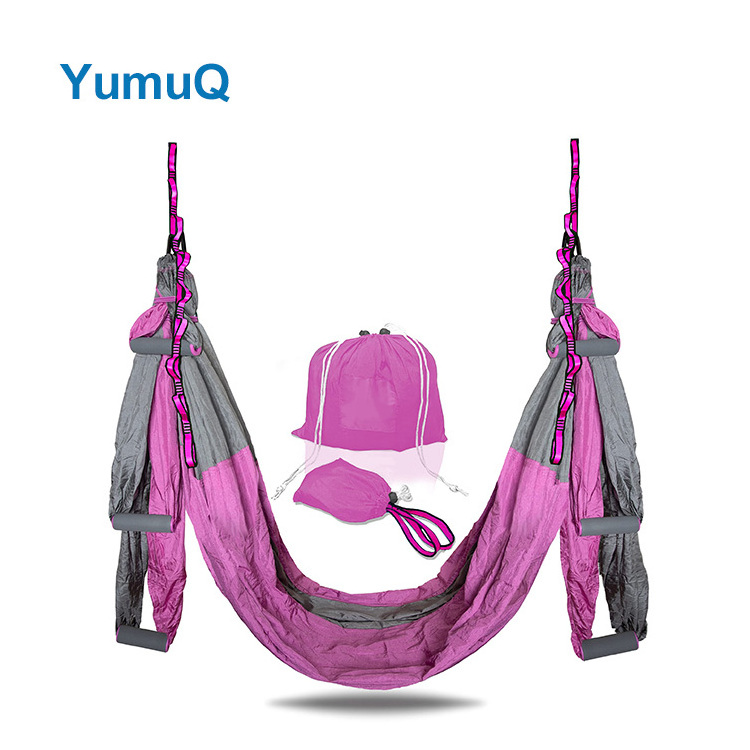 YumuQ Aerial Rigs Silk 8ft Nylon Yoga Hammock Rigging Collapsible Frame Swing Sling Kit 6 Handles