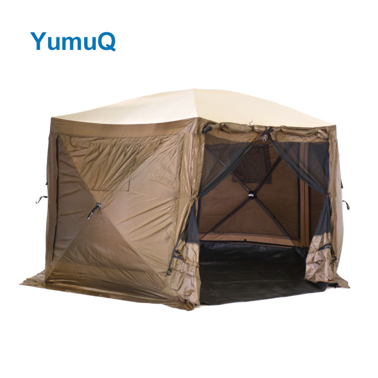 YumuQ Family Camping Canopy Canvas Poly-Oxford Outdoor Gazebo with Mesh Net Screen Walls Hub Tent