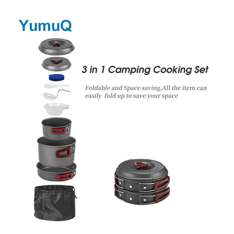 YumuQ Camping Kitchen Nonstick Cookware Set Cooking Pot Set Outdoor Kettle Bowl Aluminum Portable