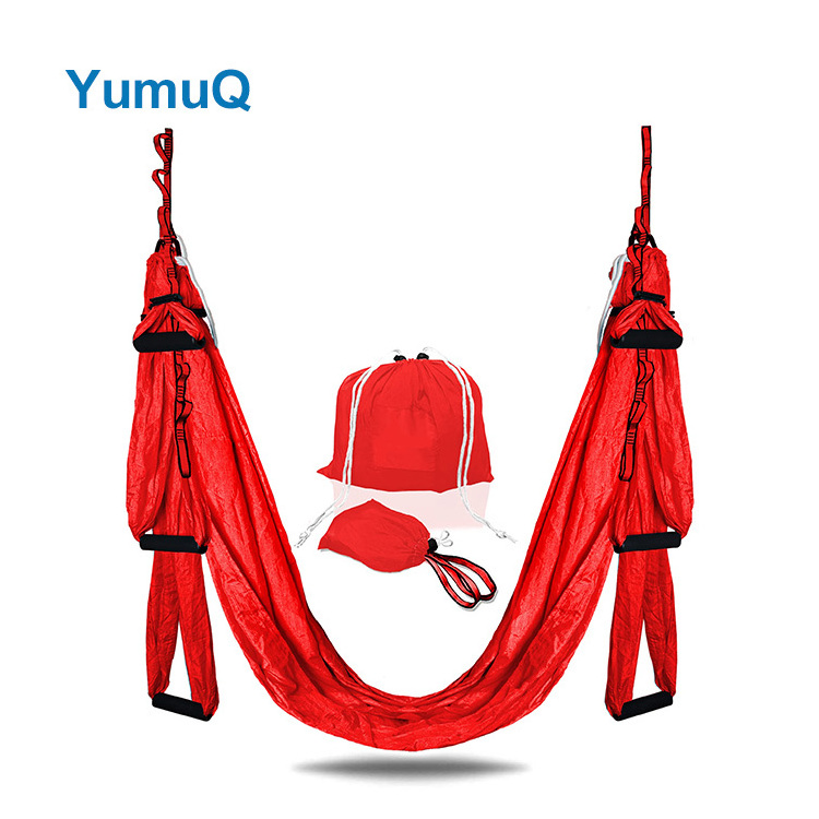 YumuQ Aerial Rigs Silk 8ft Nylon Yoga Hammock Rigging Collapsible Frame Swing Sling Kit 6 Handles