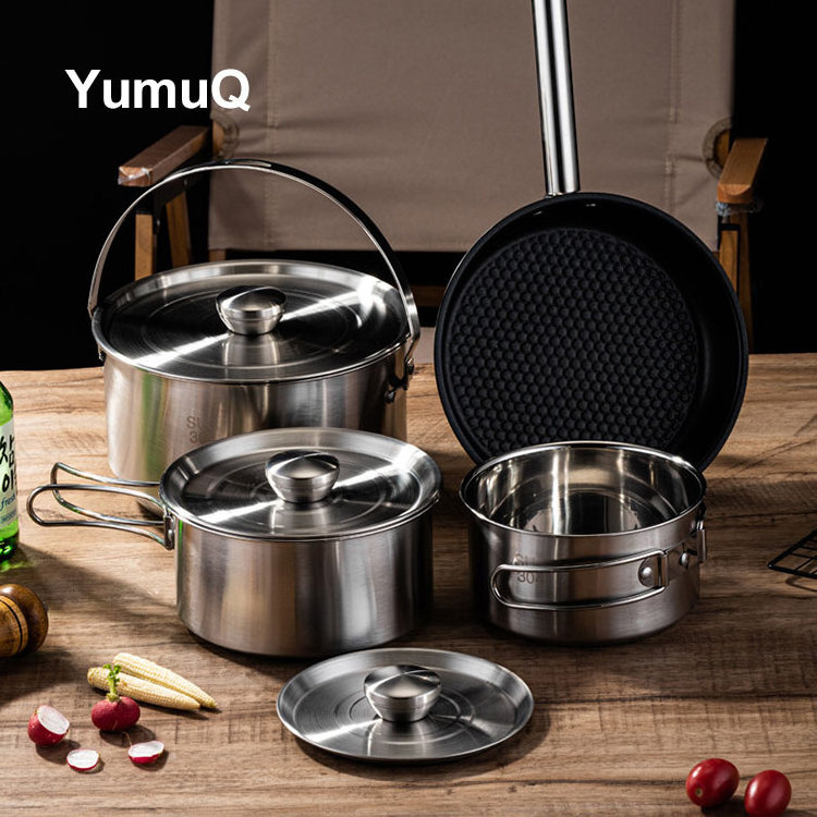 YumuQ Camping Kettle Frying Pan Hiking Outdoor Equipment Kichen Cookware Kit Utensil Sets Outdoor Portable