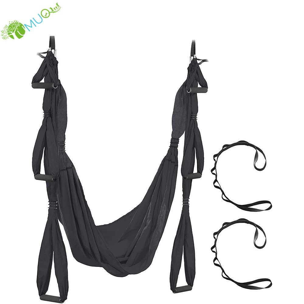 YumuQ Silk Parachute Nylon Antigravity Flying Aerial Yoga Swing / Hammock / Trapeze Kit with Extension Daisy Chains