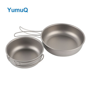 YumuQ 250ml 750ml 900ml 1100ml 1600ml Ultralight Titanium Camping Cookware Pot With Pan Set With Bail Handle