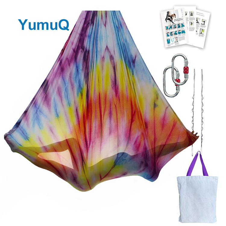 YumuQ Extension Straps Anti Gravity Elastic Gradient Blue Color Aerial Flying Yoga Silk Swing Fitness Hammock