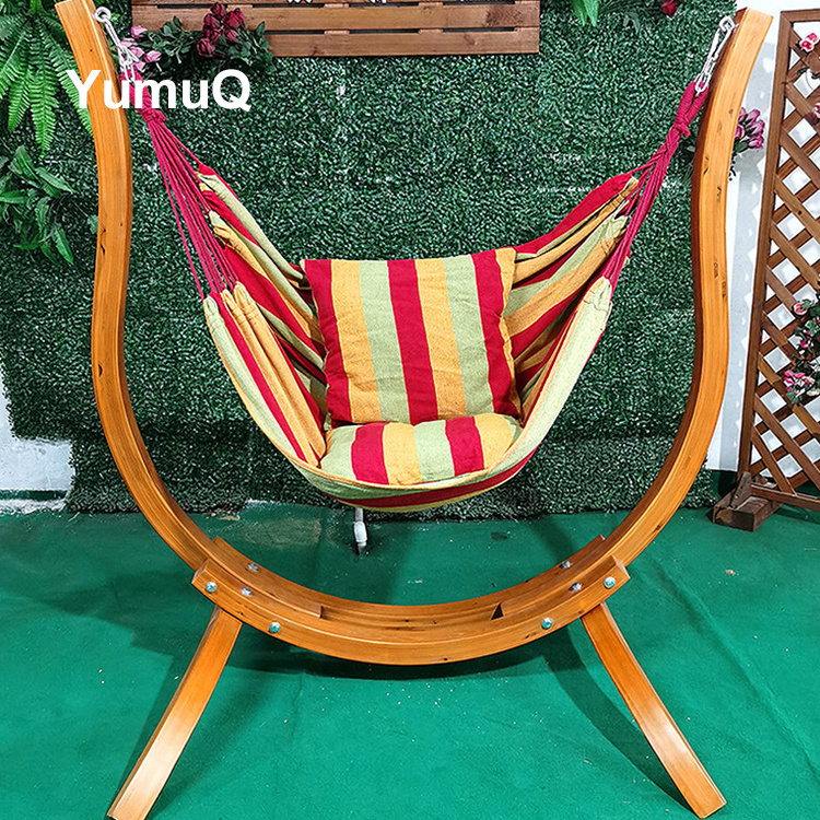 YumuQ Oversize Portable Steady Folding Outdoor Swing Hammock Chair With Teak Stand With Hooks For Indoor