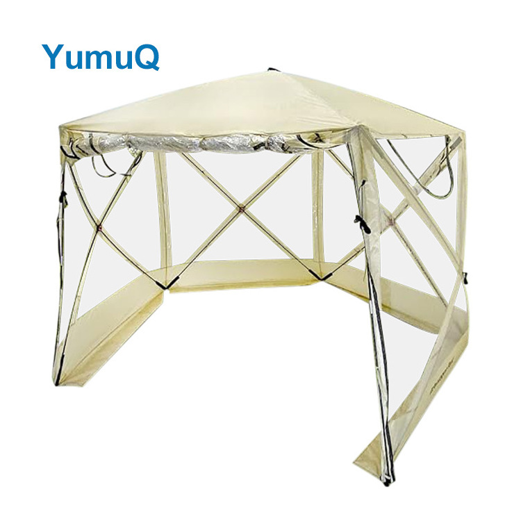 YumuQ 12' x 12' PVC 6 Side Hexagon Camping Screen House Bubble Automatic Pop Up Hub Clear Tent