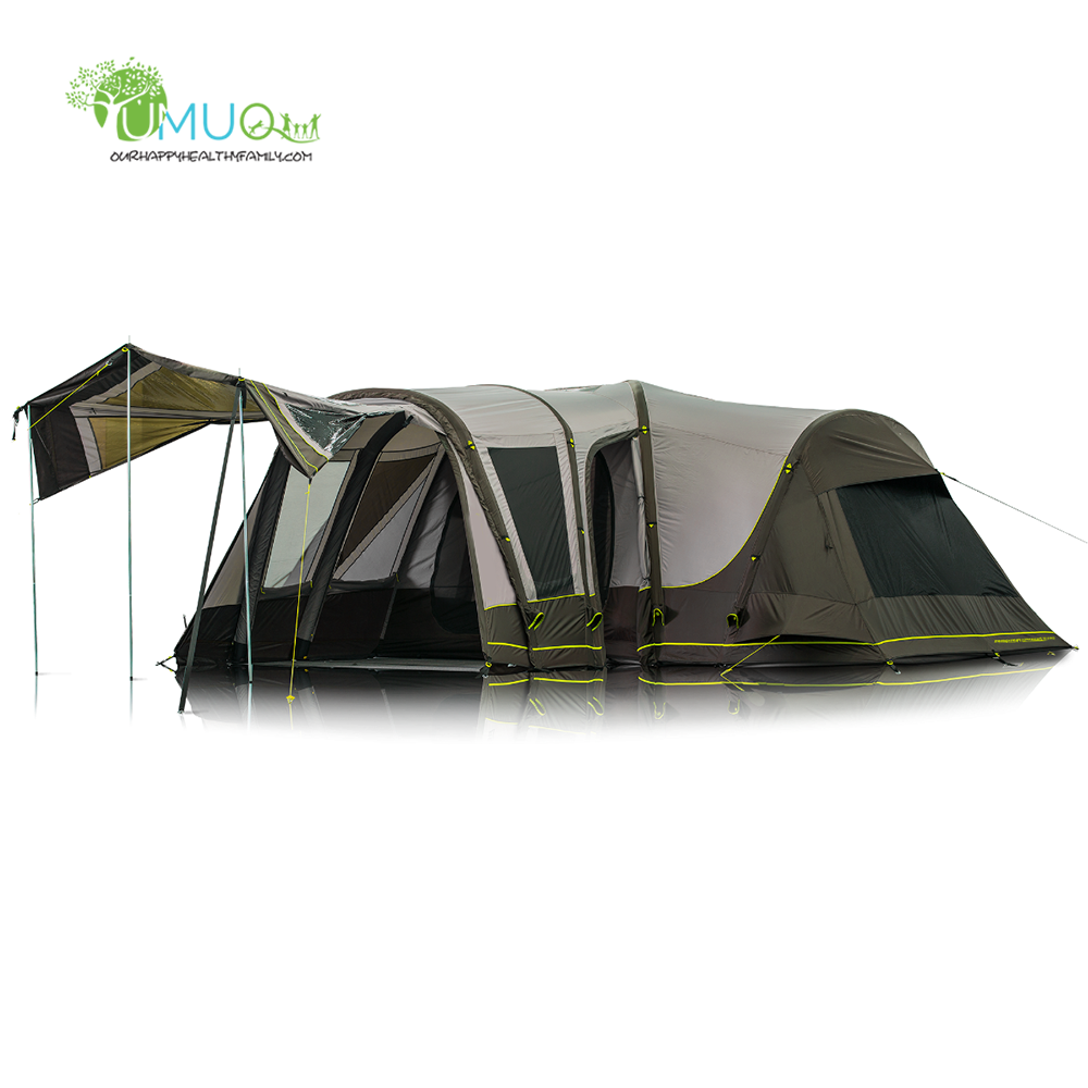 Yumuq 8 Person Large Inflatable Tunnel Camping Tent For Family, Luxury Cotton Waterproof Air Camping Tube Tent With 2 Bed Rooms