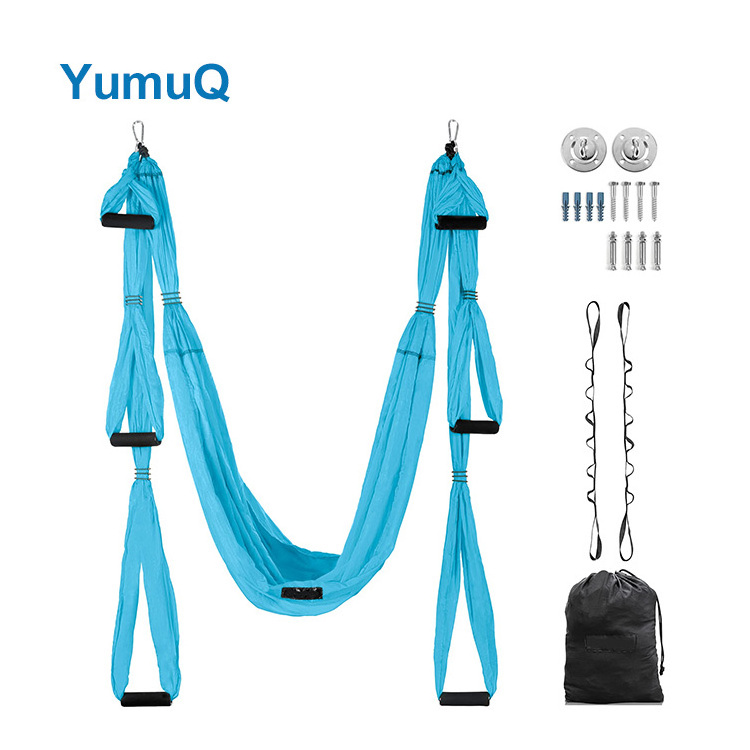 YumuQ Aerial Pilates Nylon Silk Rigs Dance Flying Yoga Swing Swivel Hammock Sling Kit Set With 550 Lbs