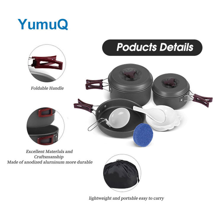 YumuQ Camping Kitchen Nonstick Cookware Set Cooking Pot Set Outdoor Kettle Bowl Aluminum Portable