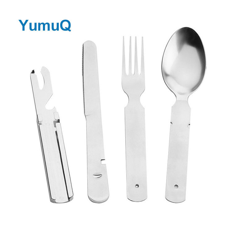 YumuQ Wholesale High Quality Fork Knife And Spoon Stainless Steel Camping Cutlery Kitchen Utensils Set With Bag