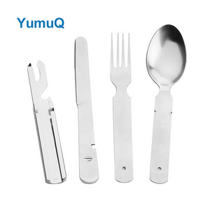 YumuQ Wholesale High Quality Fork Knife And Spoon Stainless Steel Camping Cutlery Kitchen Utensils Set With Bag