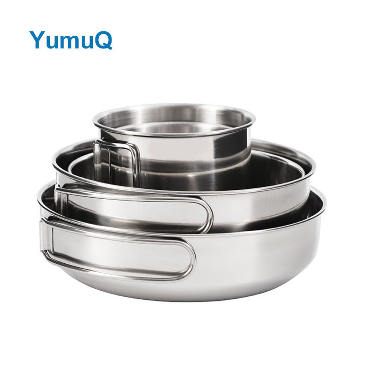 YumuQ Outdoor Portable Picnic Equipment Stainless Steel Cooking Camping Picnic Cookware Sets With Cutlery