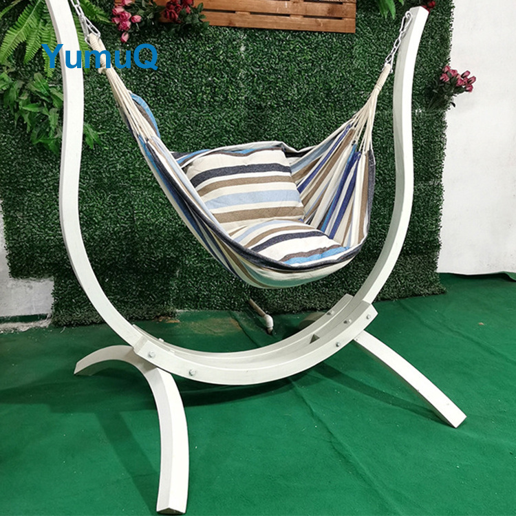 YumuQ Oversize Portable Steady Folding Outdoor Swing Hammock Chair With Teak Stand With Hooks For Indoor