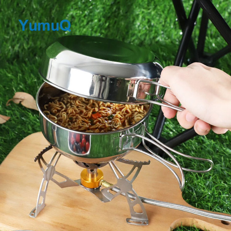 YumuQ Outdoor Portable Picnic Equipment Stainless Steel Cooking Camping Picnic Cookware Sets With Cutlery