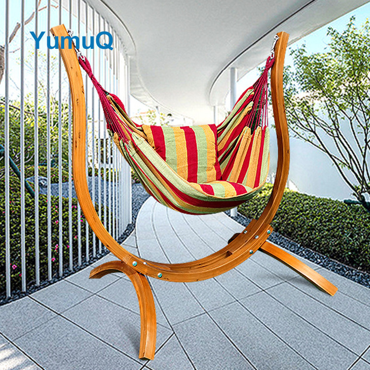 YumuQ Oversize Portable Steady Folding Outdoor Swing Hammock Chair With Teak Stand With Hooks For Indoor