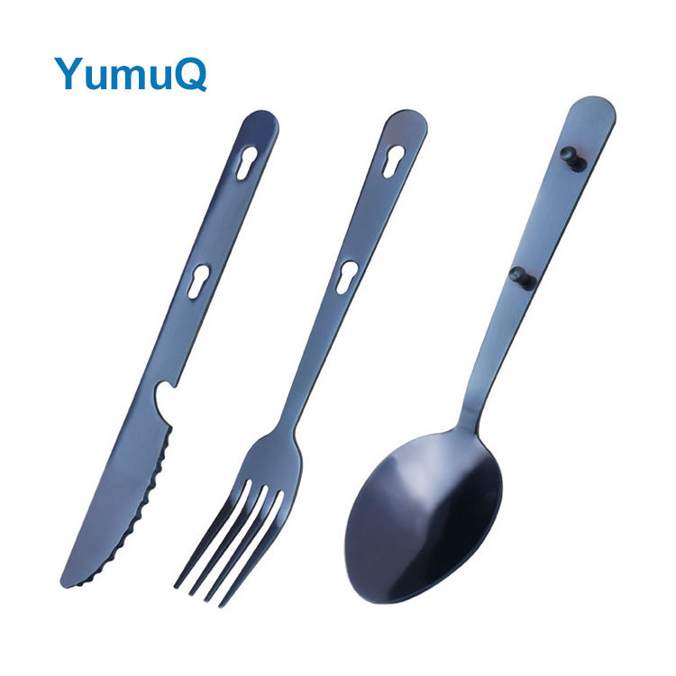 YumuQ Multifunctional Outdoor Camping Spoon Kitchen Utensils Cutlery Set Stainless Steel Cooking Tools