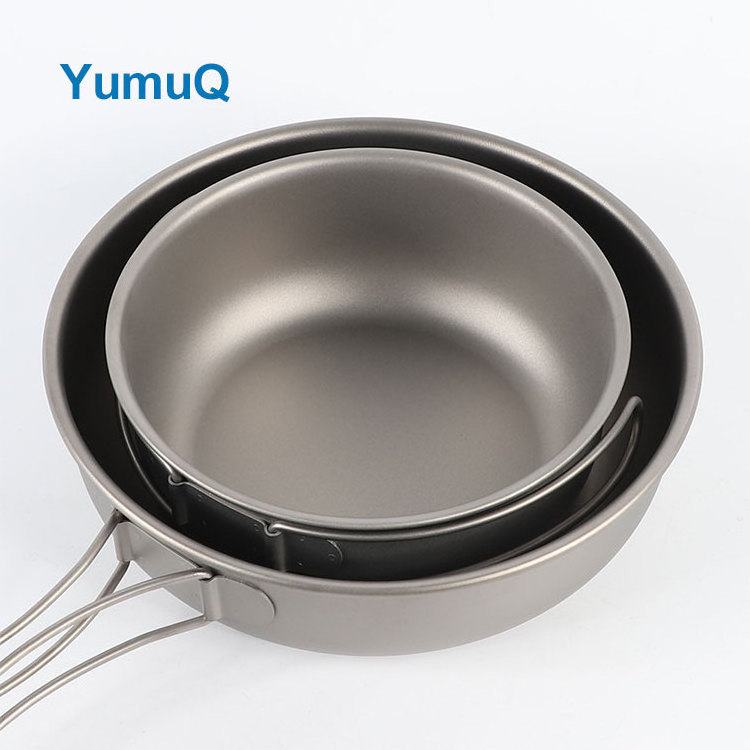 YumuQ 250ml 750ml 900ml 1100ml 1600ml Ultralight Titanium Camping Cookware Pot With Pan Set With Bail Handle